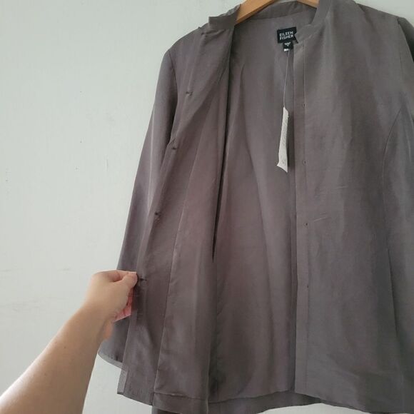 Eileen Fisher NWT Gray Dupioni Silk Jacket Small - Picture 12 of 14
